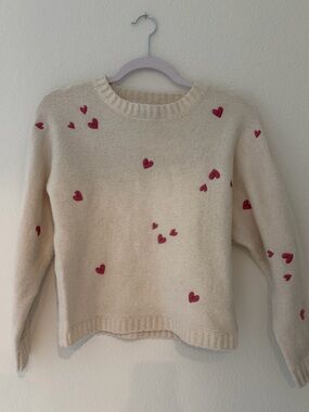 Cynthia Rowley Cream Crewneck Sweater with Pink Heart Motif
